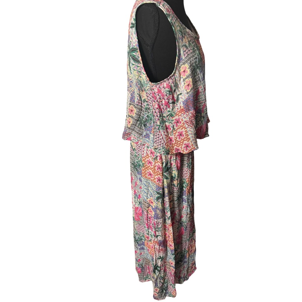 Robert Louis Tropical Patchwork Maxi Dress Womens Medium Pink Floral Palm Tree - Picture 6 of 6